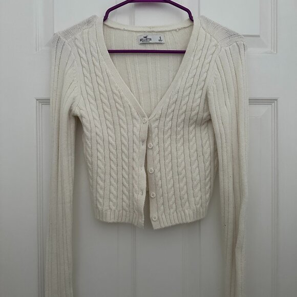 Hollister Sweaters - Hollister Cream Cable Knit Cropped Cardigan